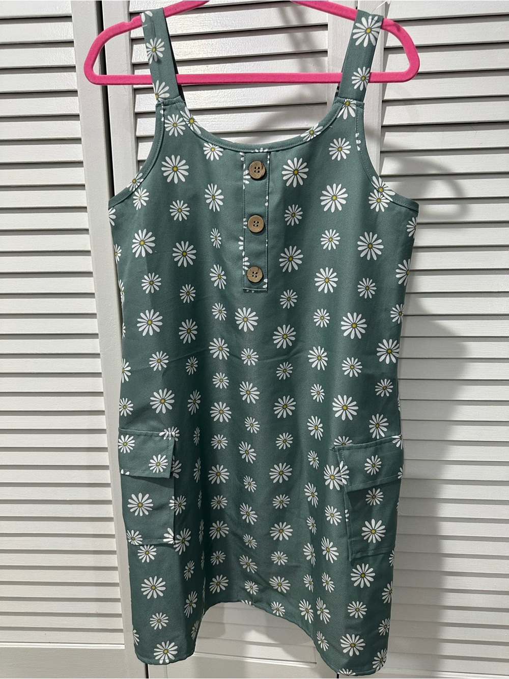 Girls' Daisy Print Green Casual Tank Dress